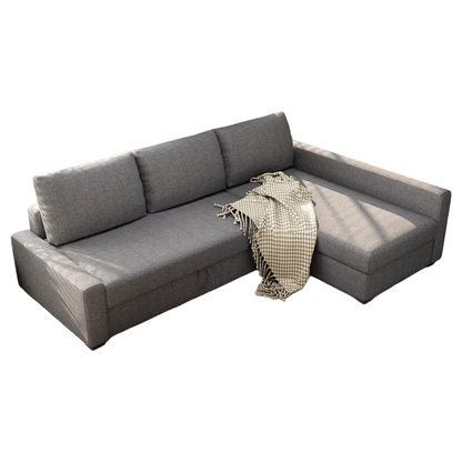 edwards three seater corner sofa bed with storage, linen in modern living room