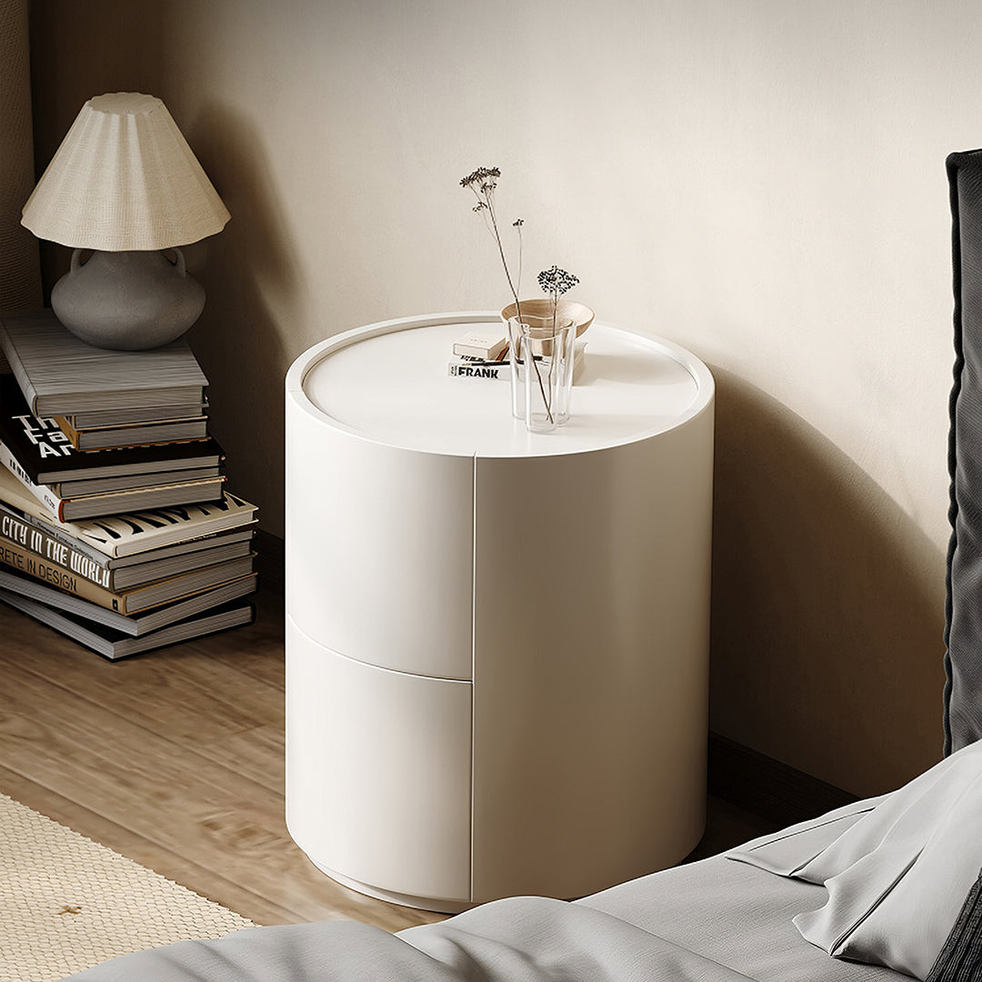 Farooq Round Bedside Table, White