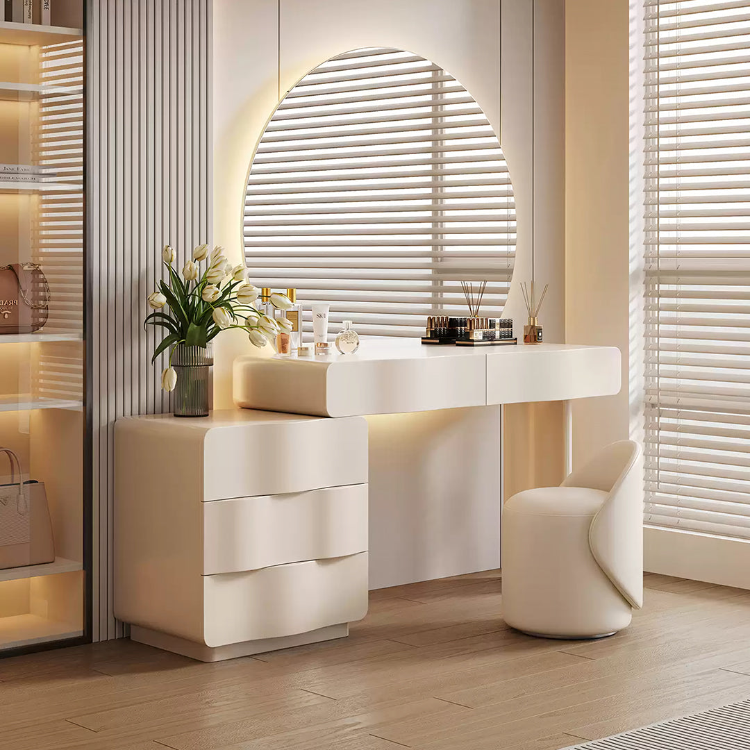 Radcliffe Dressing Table With Large LED Mirror, Cream