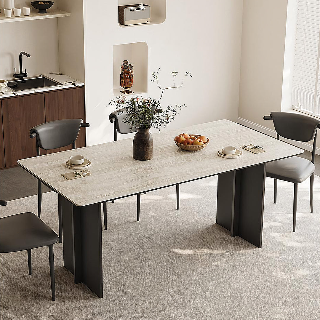 Hasegawa Dining Table, Sintered Stone With Black Legs