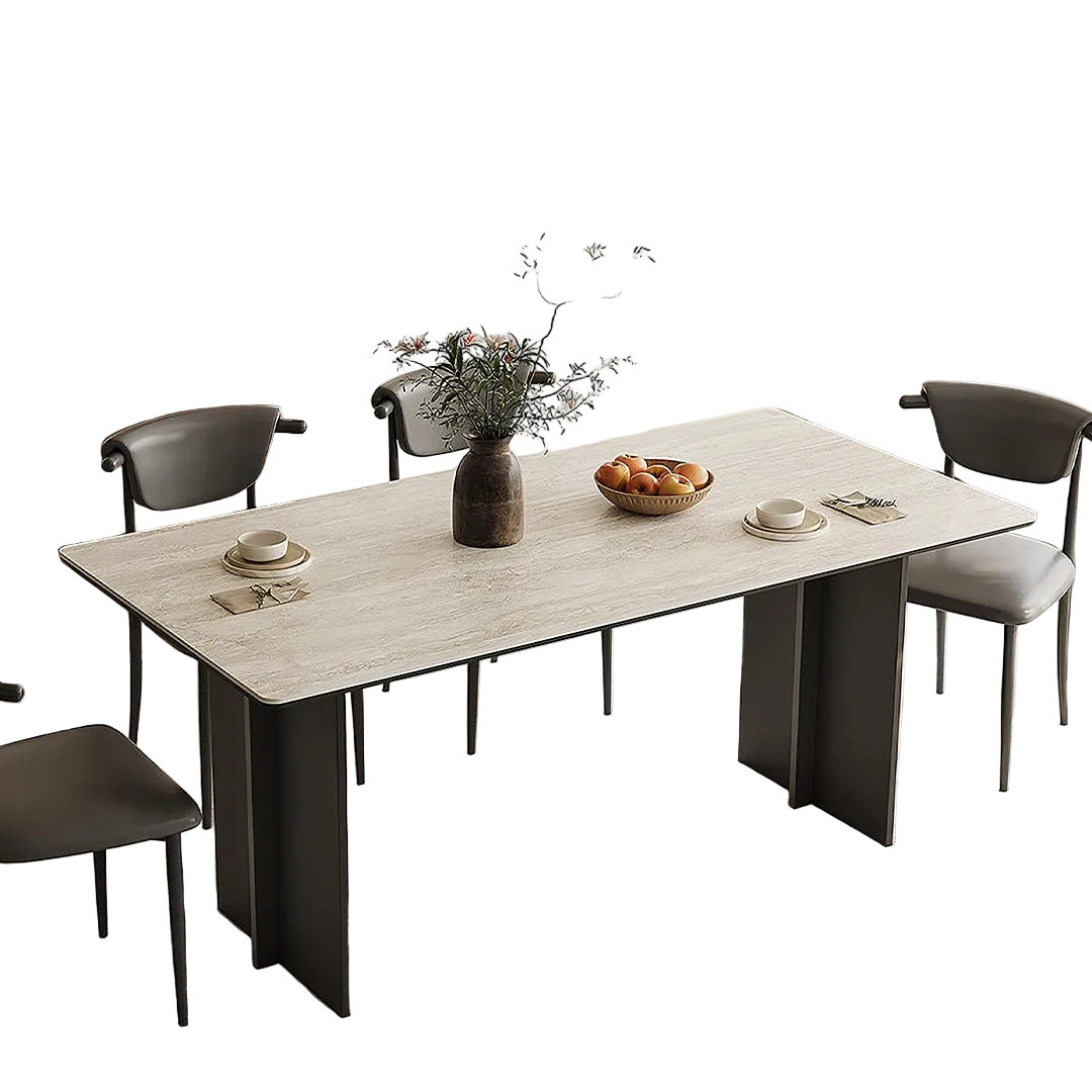 hasegawa dining table, sintered stone with black legs in dining room