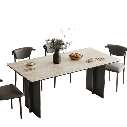 hasegawa dining table, sintered stone with black legs in dining room