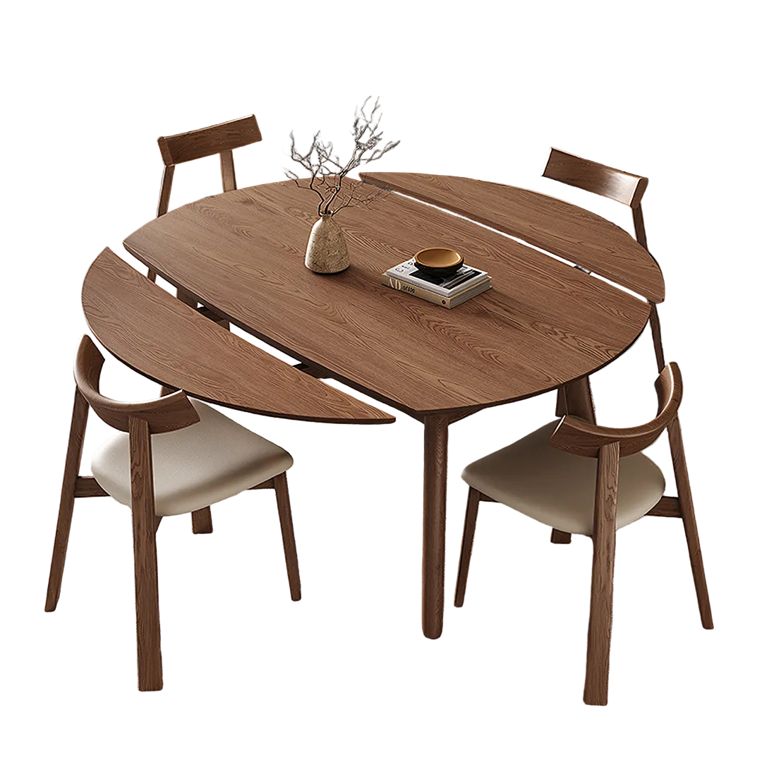aitken round folding dining table, solid wood in dining room