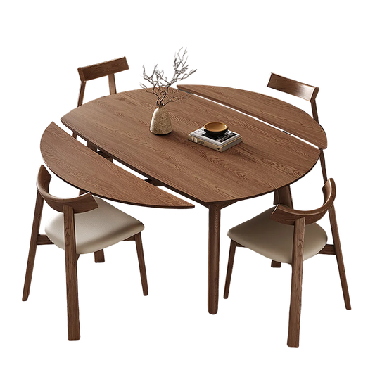 aitken round folding dining table, solid wood in dining room