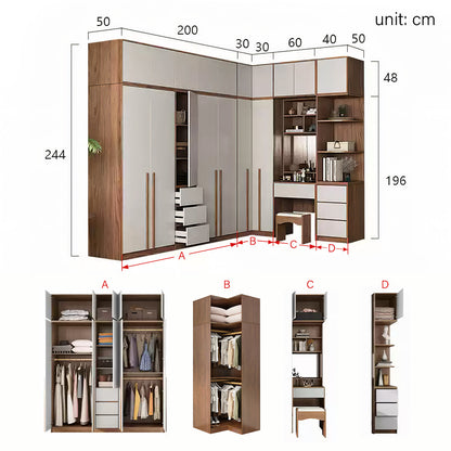 Nascimento Corner Wardrobe, Tall Wardrobe, L Shape Wardrobe With Dressing Table-Weilai Concept-230cm + 130cm-Weilai Concept