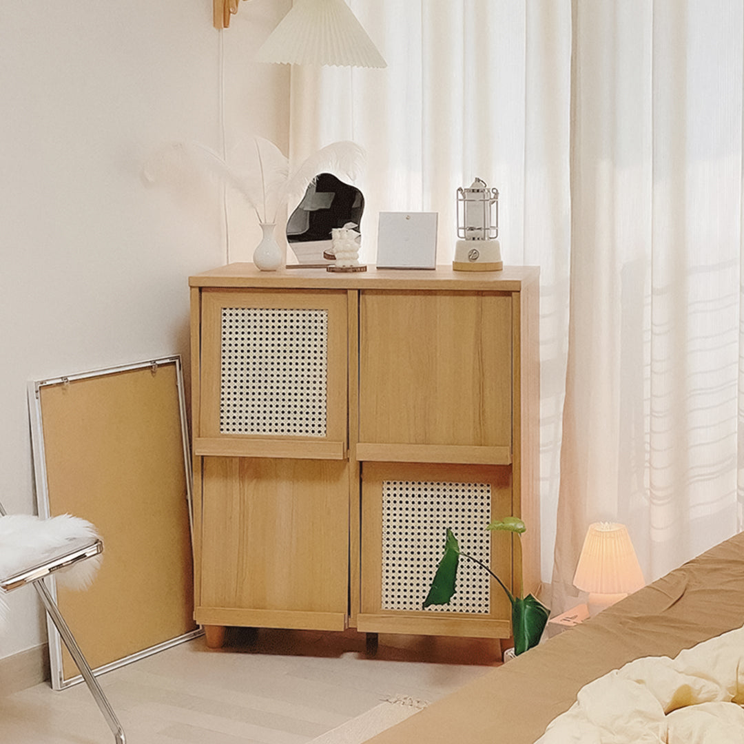 Iskandar Sideboard With Magazine Rack, Solid Wood & Rattan， Storage