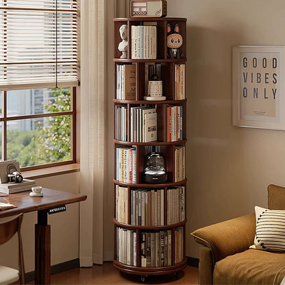 Stojanovic Round Rotating Bookshelf, Corner Bookshelf With Castors