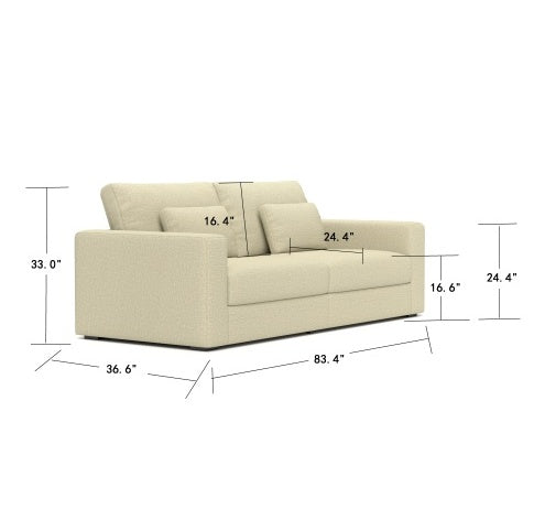 83 Modern Sofa Couches For Living Room  3 Seater Sofa With Detachable Cover   Double Cushioning, Natural
