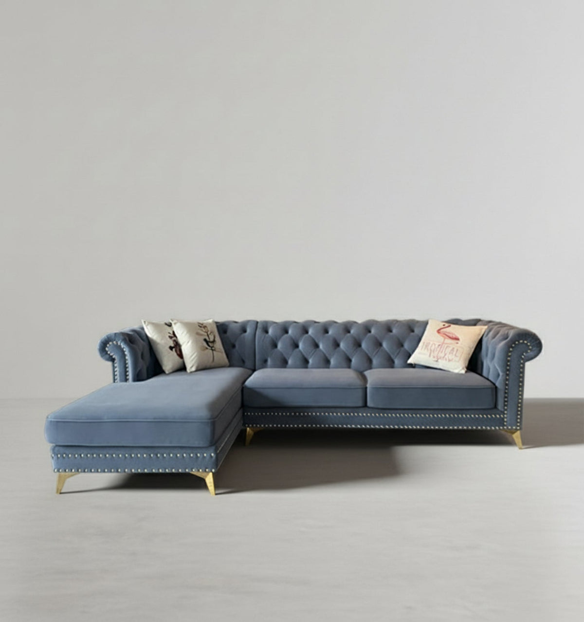 glamour three seater corner sofa, velvet in modern living room