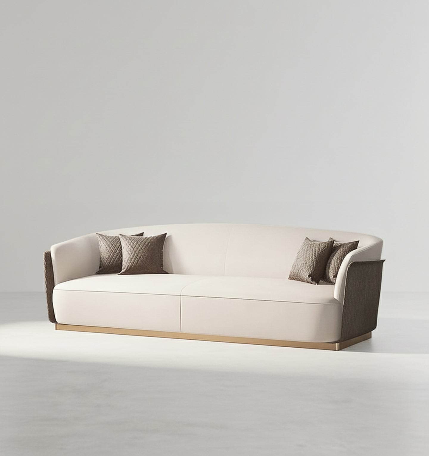 demure three seater sofa, velvet in modern living room