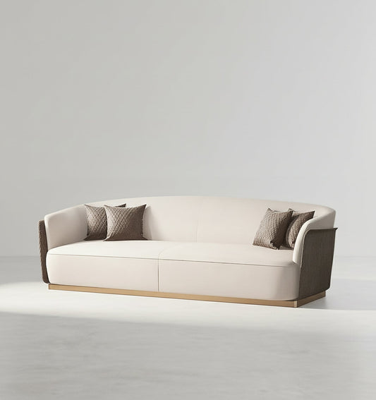 demure three seater sofa, velvet in modern living room