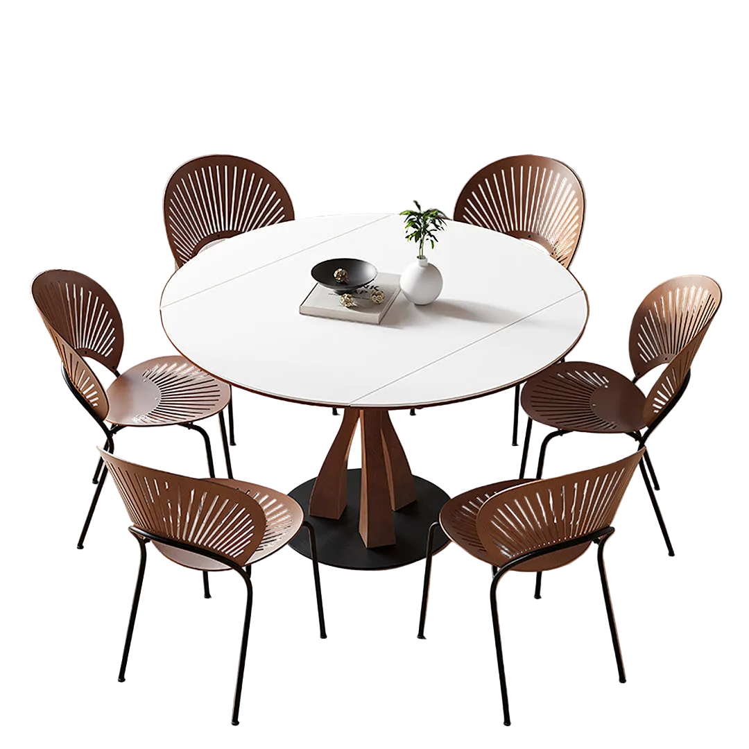 caruso round extending dining table, sintered stone, white in dining room