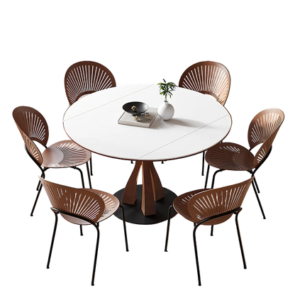 caruso round extending dining table, sintered stone, white in dining room