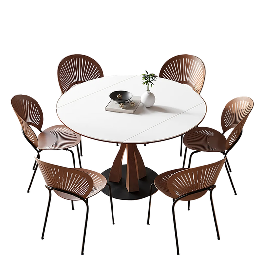 caruso round extending dining table, sintered stone, white in dining room