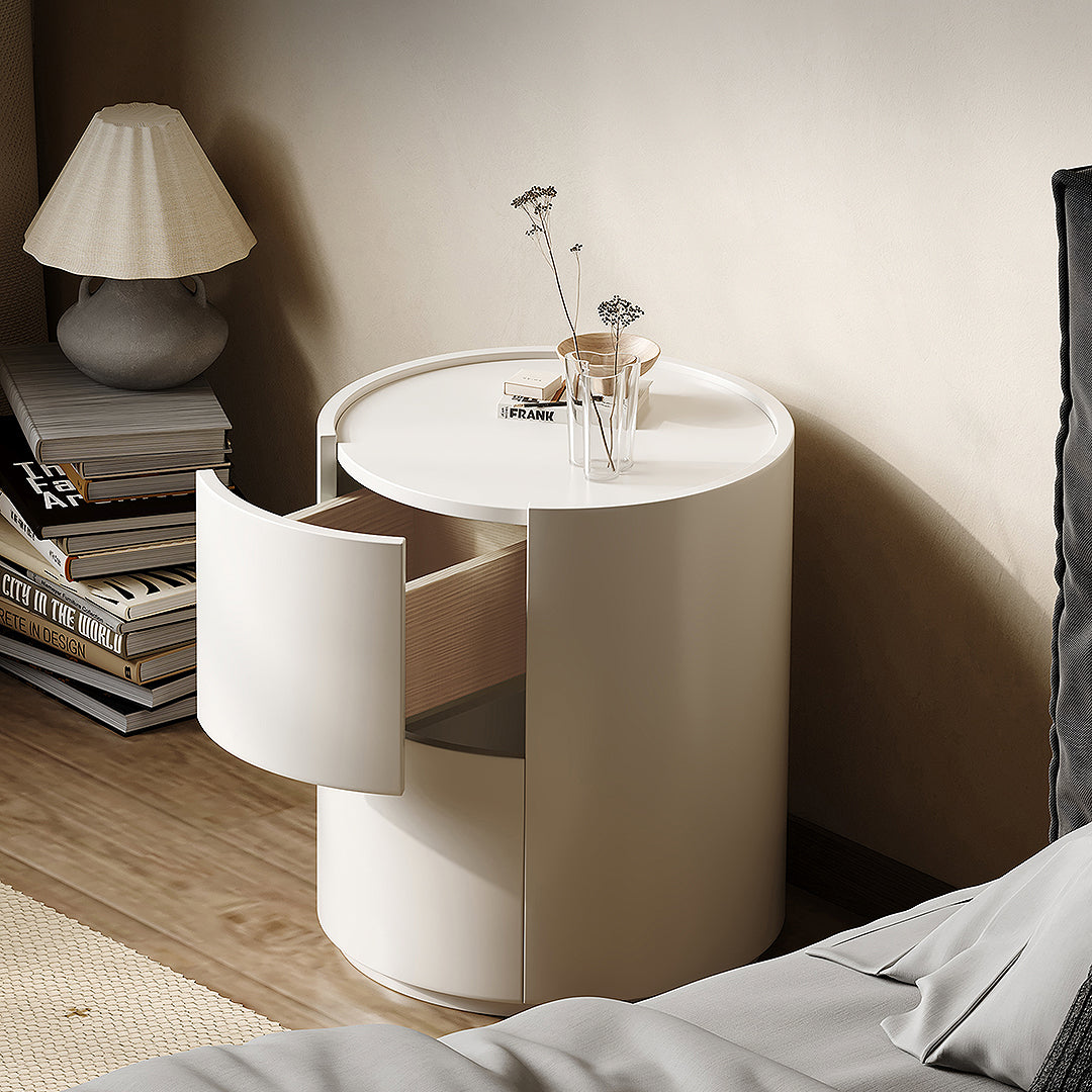 Farooq Round Bedside Table, White