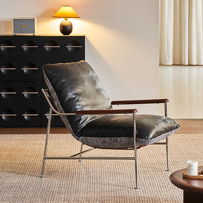 Prasad Lounge Chair Armchair With Ottoman, Real Leather