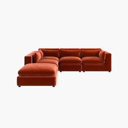 Ranjan Three Seater Corner Sofa, Red Velvet