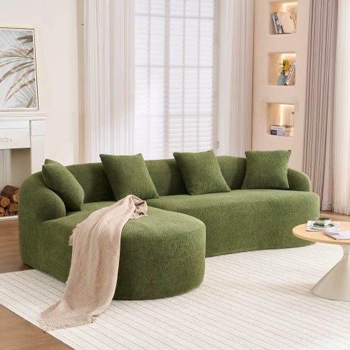 LY-022 Full Compression Sponge L-Shape Sectional Sofa, Brown Modular Chaise Chenille Couch, 30D High-Density For Apartment Living Room, 900 Lbs.