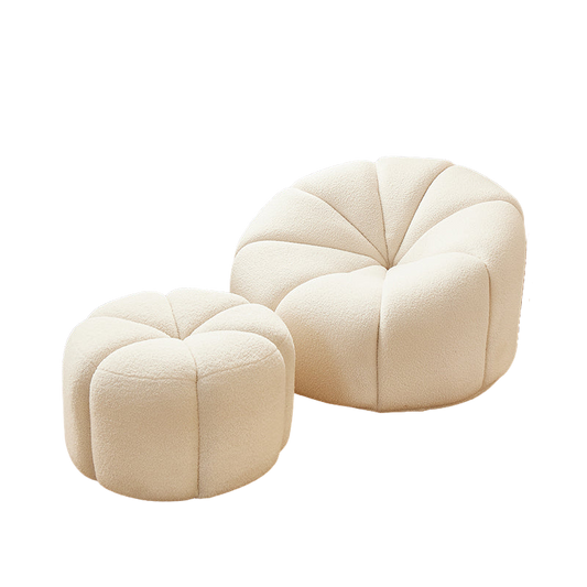 arsav pumpkin armchair, white boucle in modern living room
