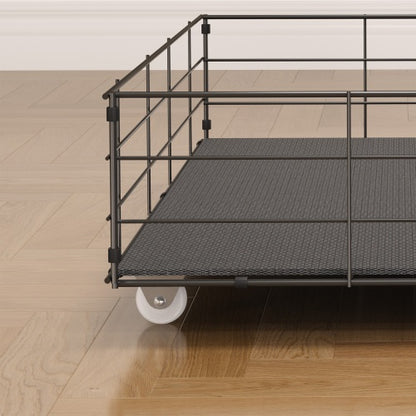 Queen Size Bed Frame With LED, 4 Under-bed Portable Storage Drawers, Wings Headboard Design
