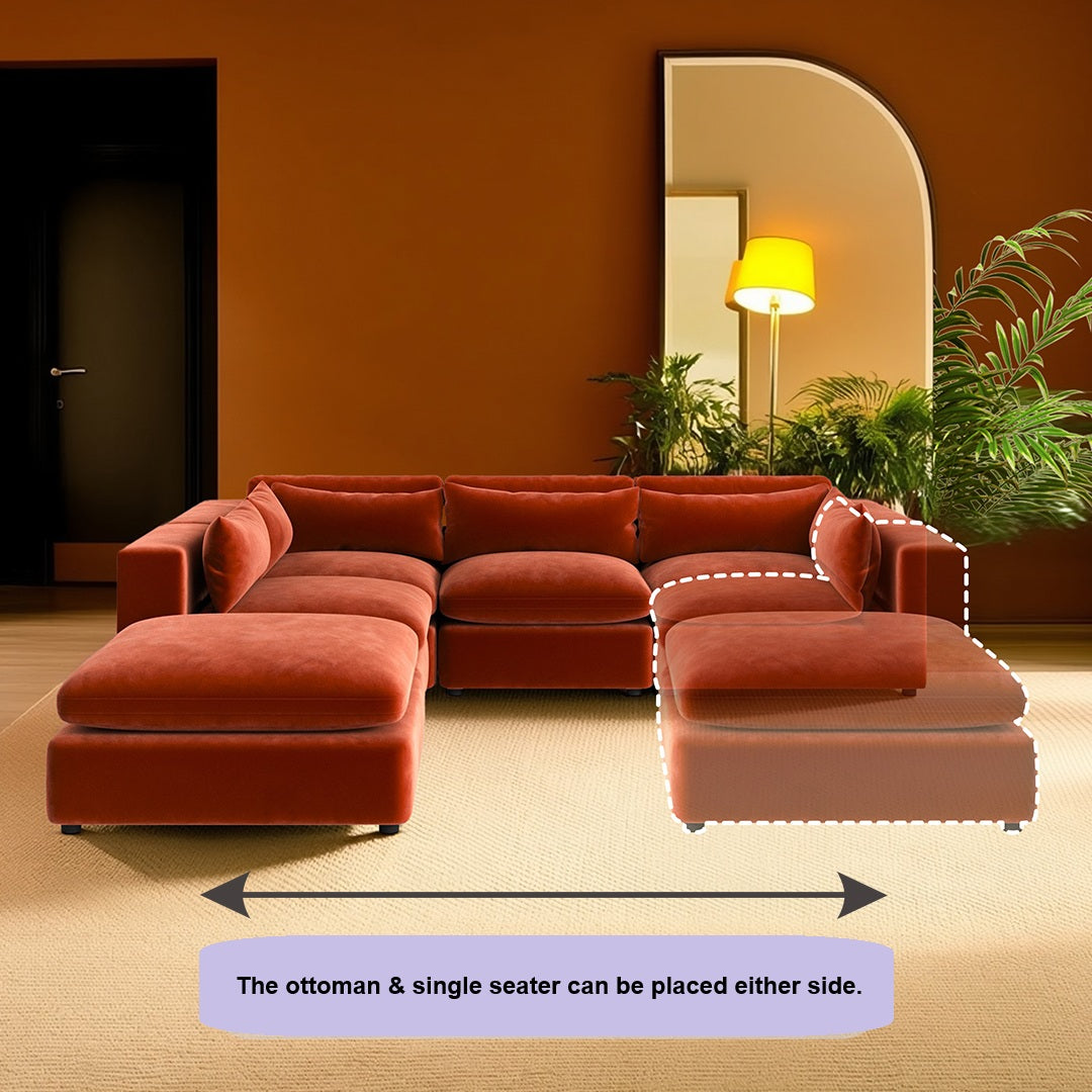 Ranjan Three Seater Corner Sofa, Red Velvet