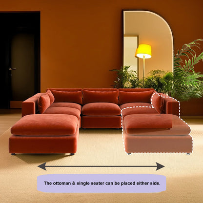 Ranjan Three Seater Corner Sofa, Red Velvet