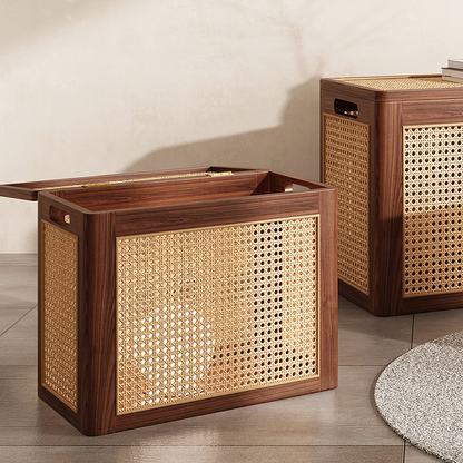 Aka Solid Wood Storage Box With Lid, Rattan Ottoman-Weilai Concept-Weilai Concept