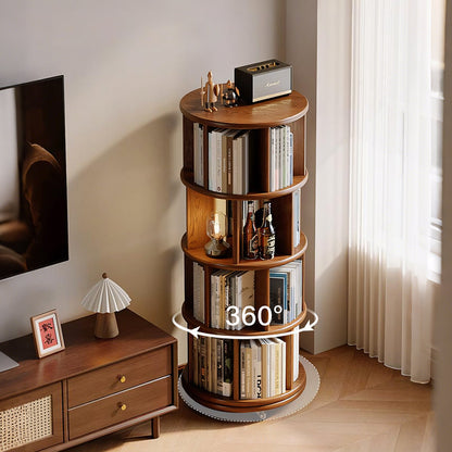 Stojanovic Round Rotating Bookshelf, Corner Bookshelf With Castors
