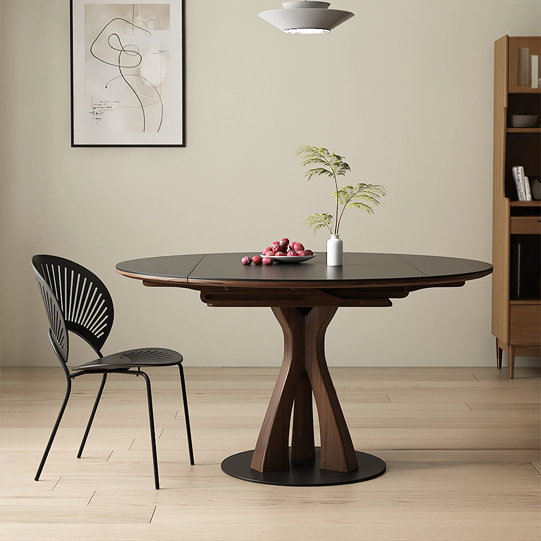 Caruso Round Folding Dining Table, Sintered Stone, Black