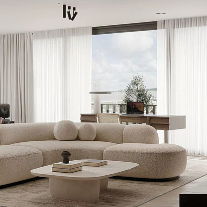 Eulalia Cream Curve Three Seater Sofa, Corner Sofa, Boucle-Weilai Concept-Weilai Concept