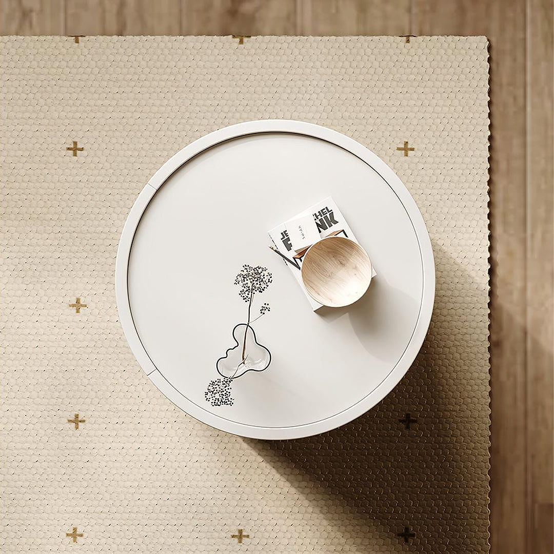 Farooq Round Bedside Table, White