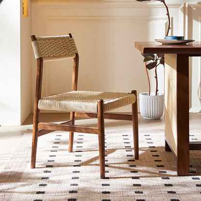 Fuchs Dining Table, Solid Wood & Rattan, Dark Oak