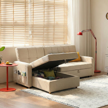 ML203 Three Seater Sofa Bed, L Shape Sofa Bed With Storage, Linen