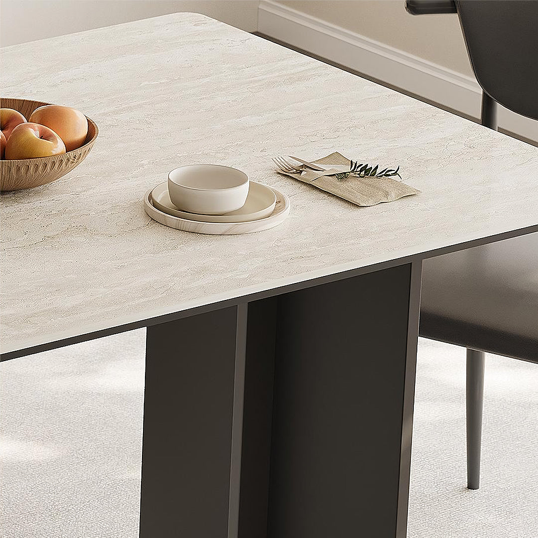 Hasegawa Dining Table, Sintered Stone With Black Legs