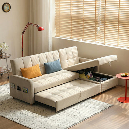 ML203 Three Seater Sofa Bed, L Shape Sofa Bed With Storage, Linen