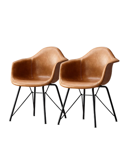 A Set of 2 Bobby Dining Chairs, Distressed Leather