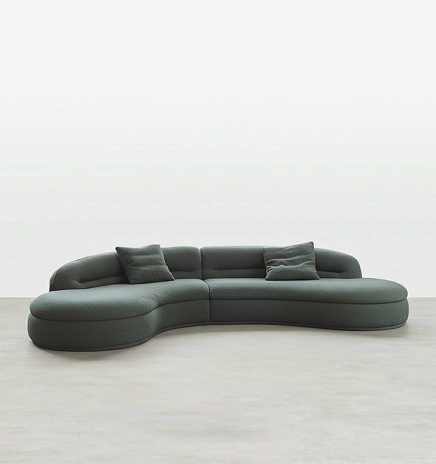 yannik four seater curved sofa, green in modern living room