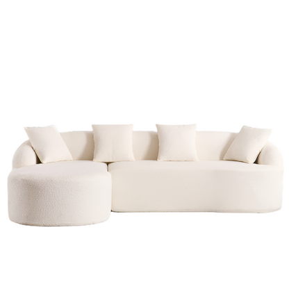 LY-022 GREY COMPRESSION SOFA Combining Chaise Longue With 3-seater, Wood Grain Chenille Fabric, Full Sponge Compression Sofa,combined Sofa With 4 Pillows For Living Home Furniture Apartment