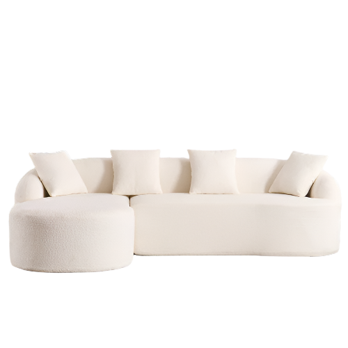 LY-022 GREY COMPRESSION SOFA Combining Chaise Longue With 3-seater, Wood Grain Chenille Fabric, Full Sponge Compression Sofa,combined Sofa With 4 Pillows For Living Home Furniture Apartment