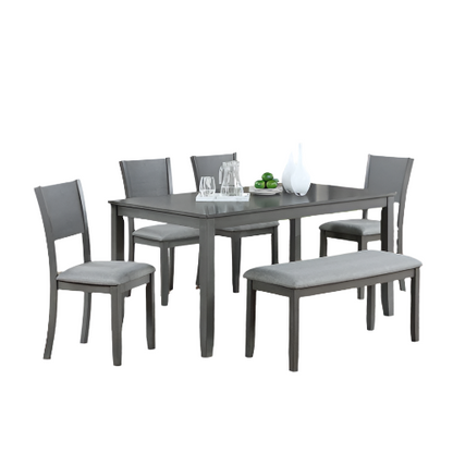 6 Piece Kitchen Dining Set, Rectangular Wooden Dining Table With 4 Upholstered Chairs And A Bench, Dining Table Set For 6 People, Living Room, Home Bar And Kitchen, Gray