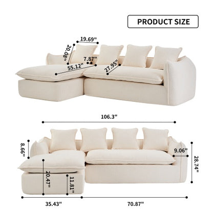 Sofa Deep Seat Sofa 3 Seater For Living Room Oversized Comfy Sofa L-Shape Sofa Couch With Chaise Home Furniture Sleeper Sectional Sofa For Apartment, Office Left Hand Facing