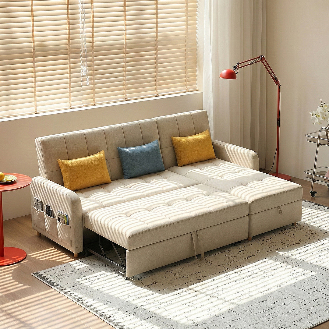 ML203 Three Seater Sofa Bed, L Shape Sofa Bed With Storage, Linen