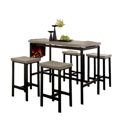 5 Pc Counter Height Table Set Two Tone Design Black Gray Dining Chairs Sturdy Metal Construction PVC Plastic Top Dining Room Furniture