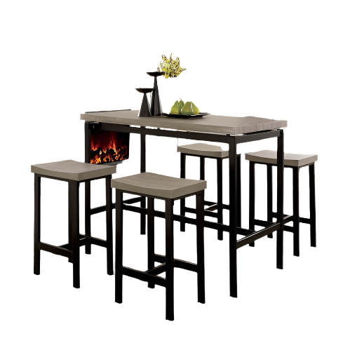 5 Pc Counter Height Table Set Two Tone Design Black Gray Dining Chairs Sturdy Metal Construction PVC Plastic Top Dining Room Furniture