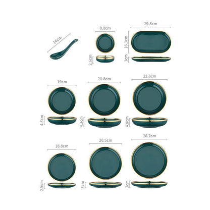 9 Piece Dinner Set, Green And Gold-Weilai Concept-Weilai Concept