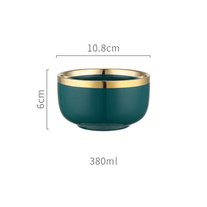 9 Piece Dinner Set, Green And Gold-Weilai Concept-Weilai Concept