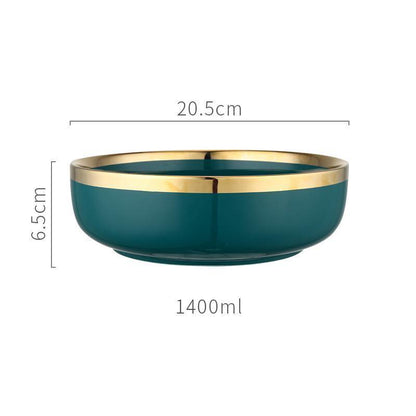 9 Piece Dinner Set, Green And Gold-Weilai Concept-Weilai Concept