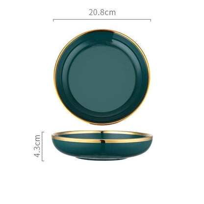 9 Piece Dinner Set, Green And Gold-Weilai Concept-Weilai Concept