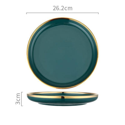 9 Piece Dinner Set, Green And Gold-Weilai Concept-Weilai Concept