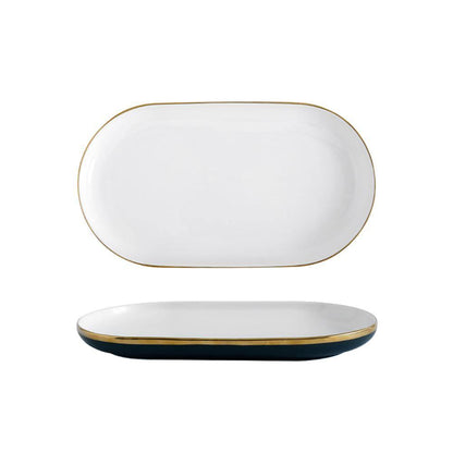 9 Piece Dinner Set, White And Dark Blue-Weilai Concept-Weilai Concept